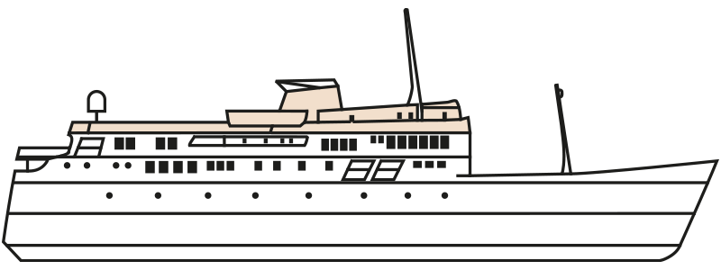The side elevation of the Hebridean Princess showing where the Boat Deck is