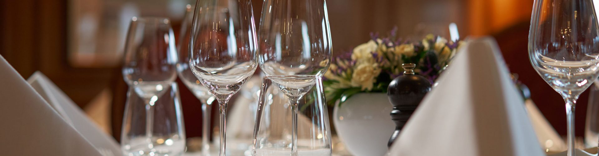 A table set for dining in the Columba Restaurant aboard the Hebridean Princess boat from Hebridean Island Cruises