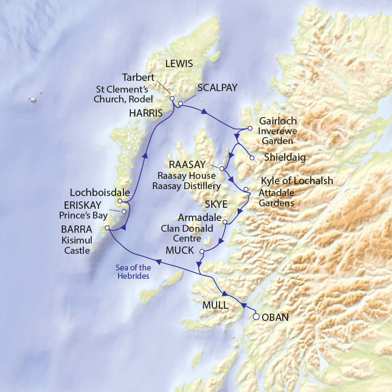 Outlook on the Outer Isles cruise itinerary route map