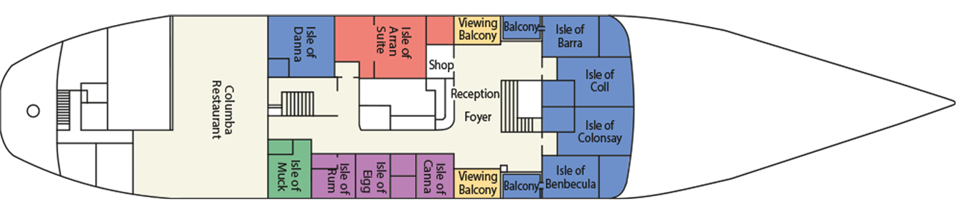 A plan elevation of the Princess Deck on the Hebridean Princess