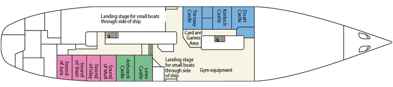 A plan elevation of the Waterfront Deck on the Hebridean Princess