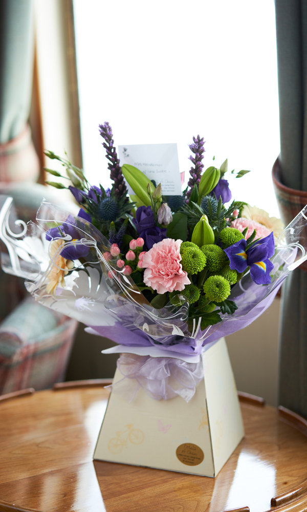 Flowers in the Isla of Arran Suite on the Hebridean Princess Cruise ship of Hebridean Island Cruises