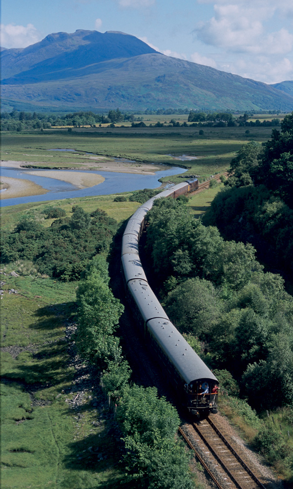 Aerial view of the Royal Scotsman travelling through Scotland