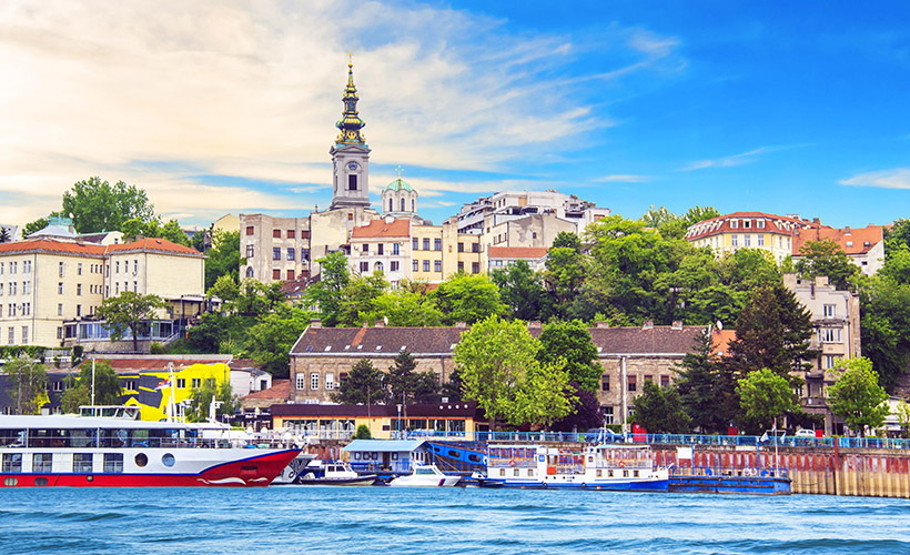 The beautiful old buildings of Belgrade in Serbia overlooking the Sava River