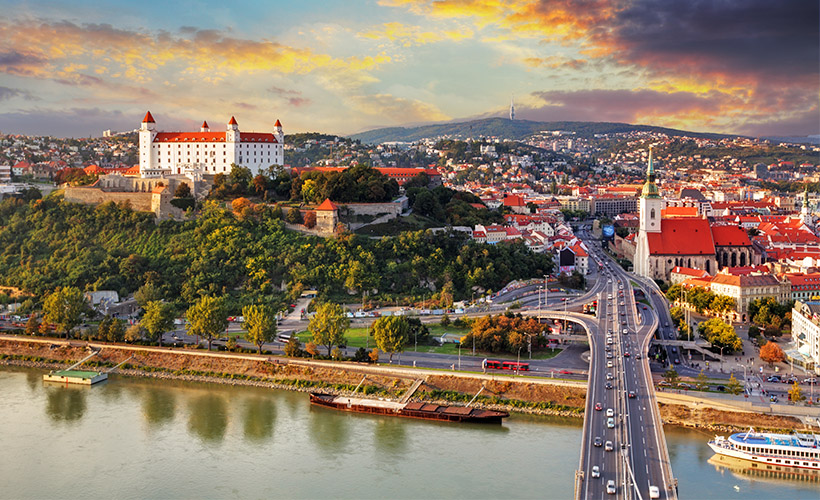 Bratislava the capital city of Slovakia with the Bratislava Castle overlooking the River Danube