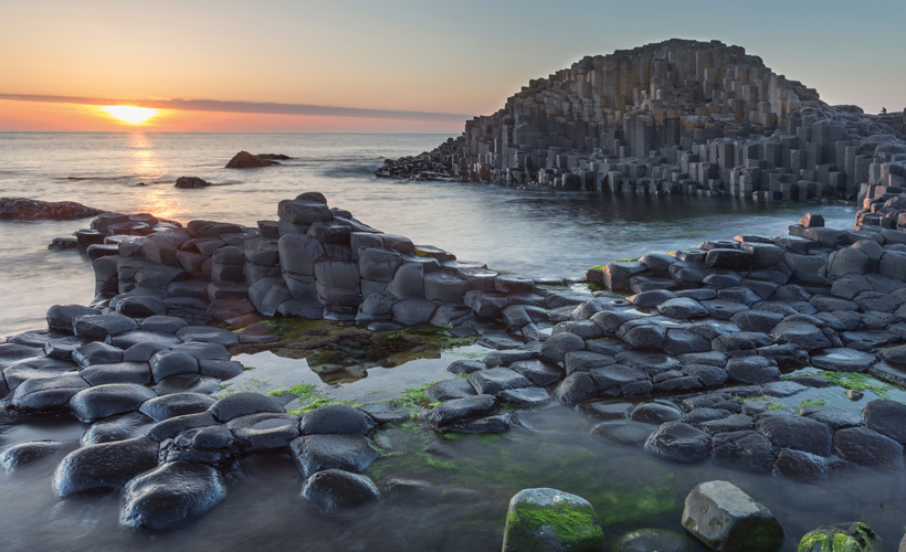 Stunning shot at sunset of the Giants Causeway
