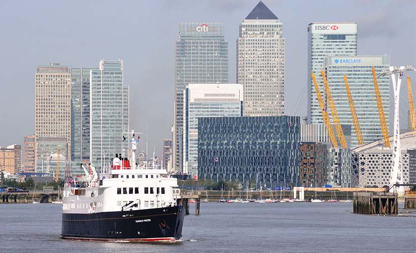 The Hebridean Princess sailing up The Thames in London