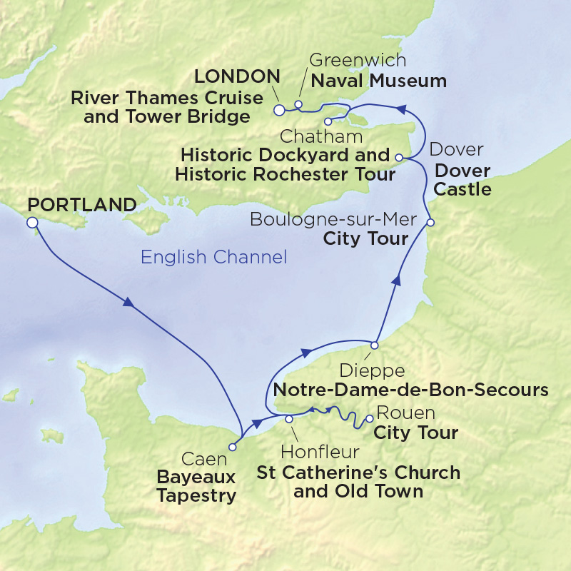 Historic Normandy and the River Thames route map