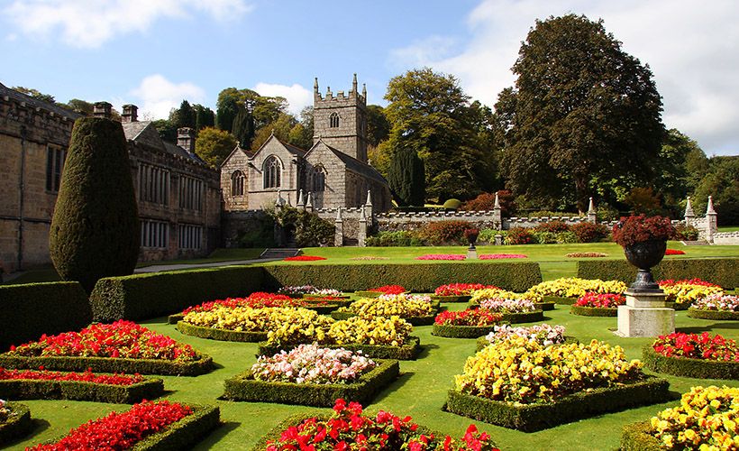 Lanhydrock House and its colourful gardens in Cornwall
