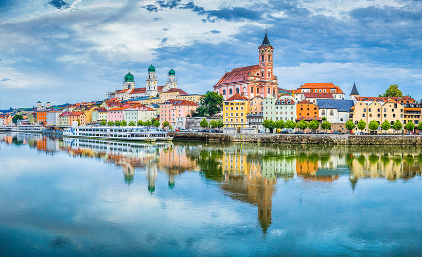 The colourful buildings of Passau by the Danube River