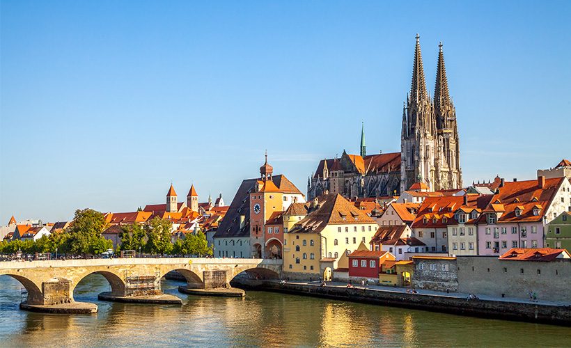 The medieval city of Regensburg by the River Danube