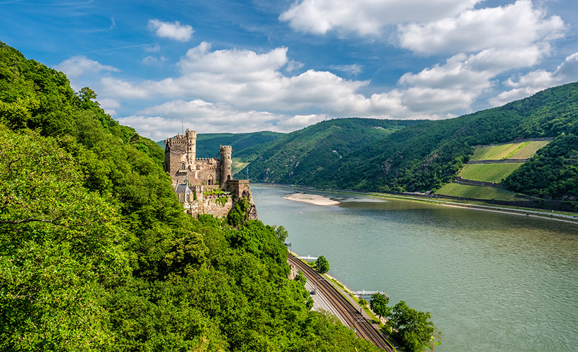 The Rhine Gorge in Germany and Rheinstein Castle