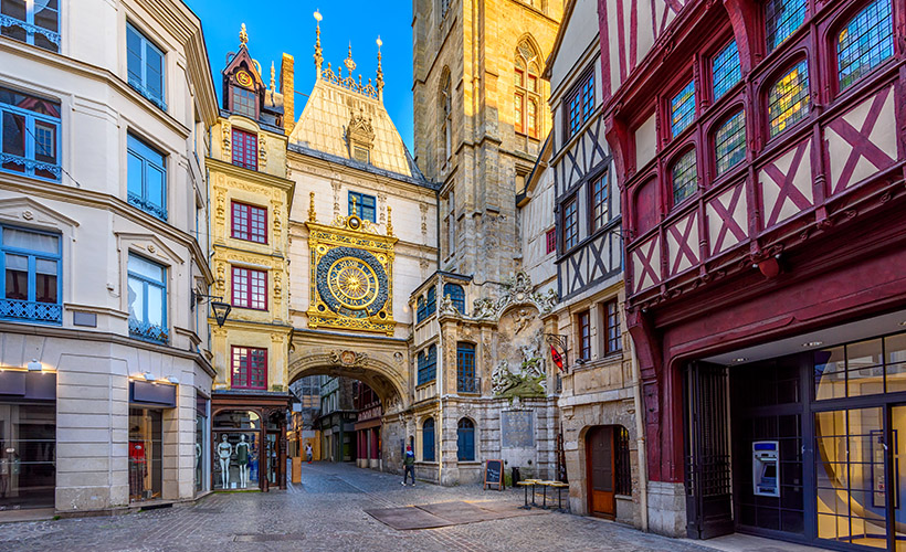 The Gros-Horloge(Great Clock) and the old surrounding buildings in Rouen