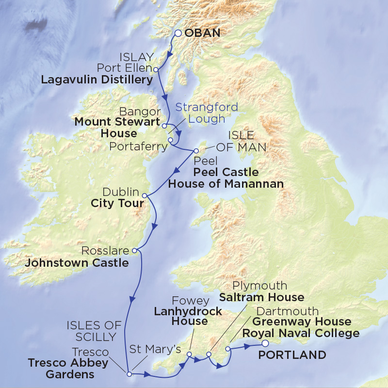 Treasures of the Celtic Sea and Jurassic Coast route map