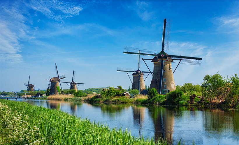 Windmills in Kinderdijk in the Netherlands