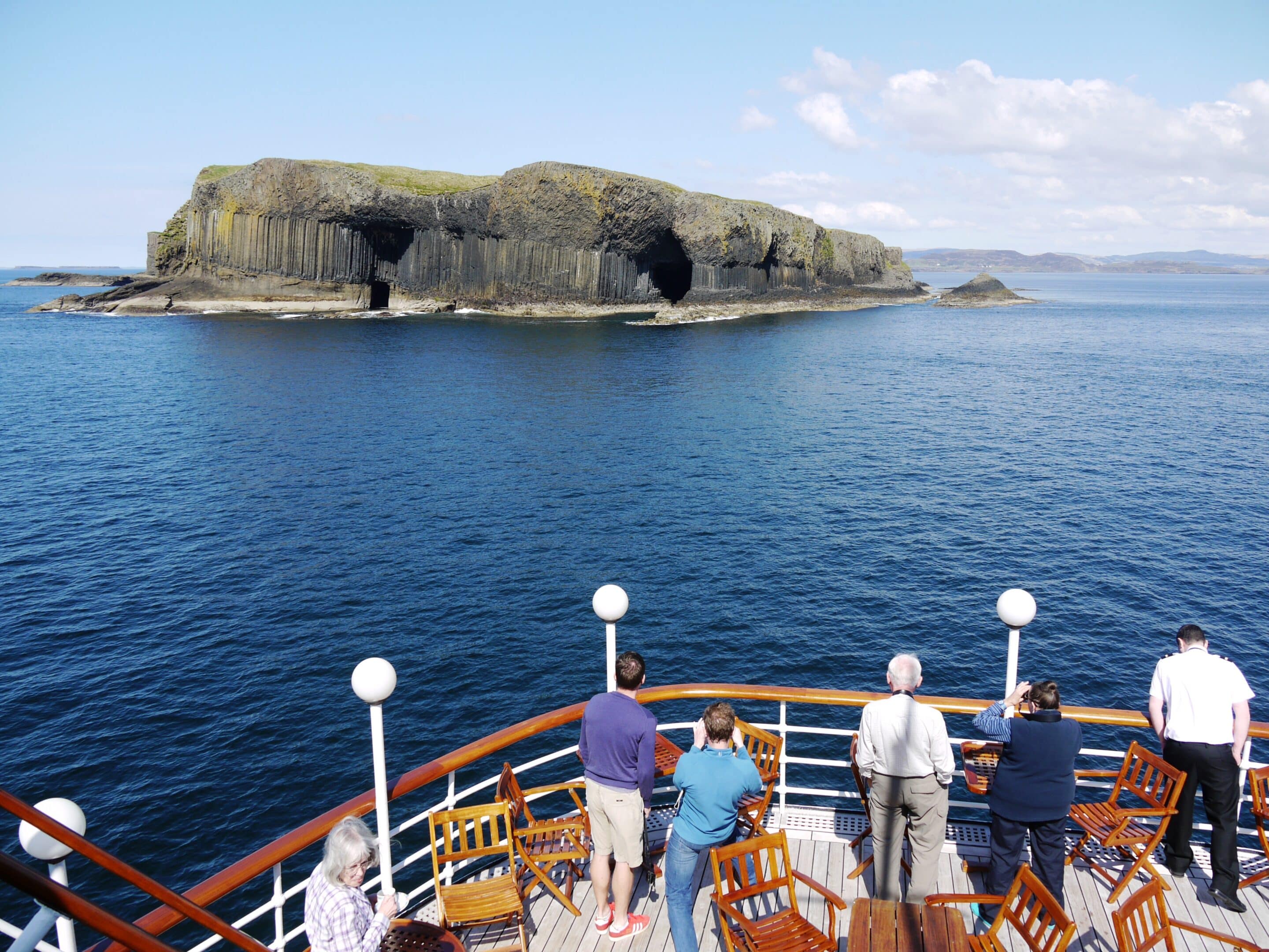 Fingal's cave from the deck of Hebridean Princess